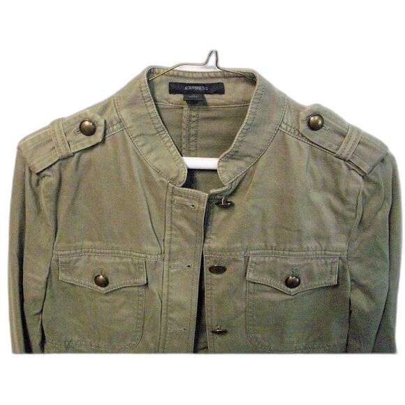 Express Outdoor Style Jacket Khaki Green Brass-style Buttons Epaulets Size S - Picture 2 of 3